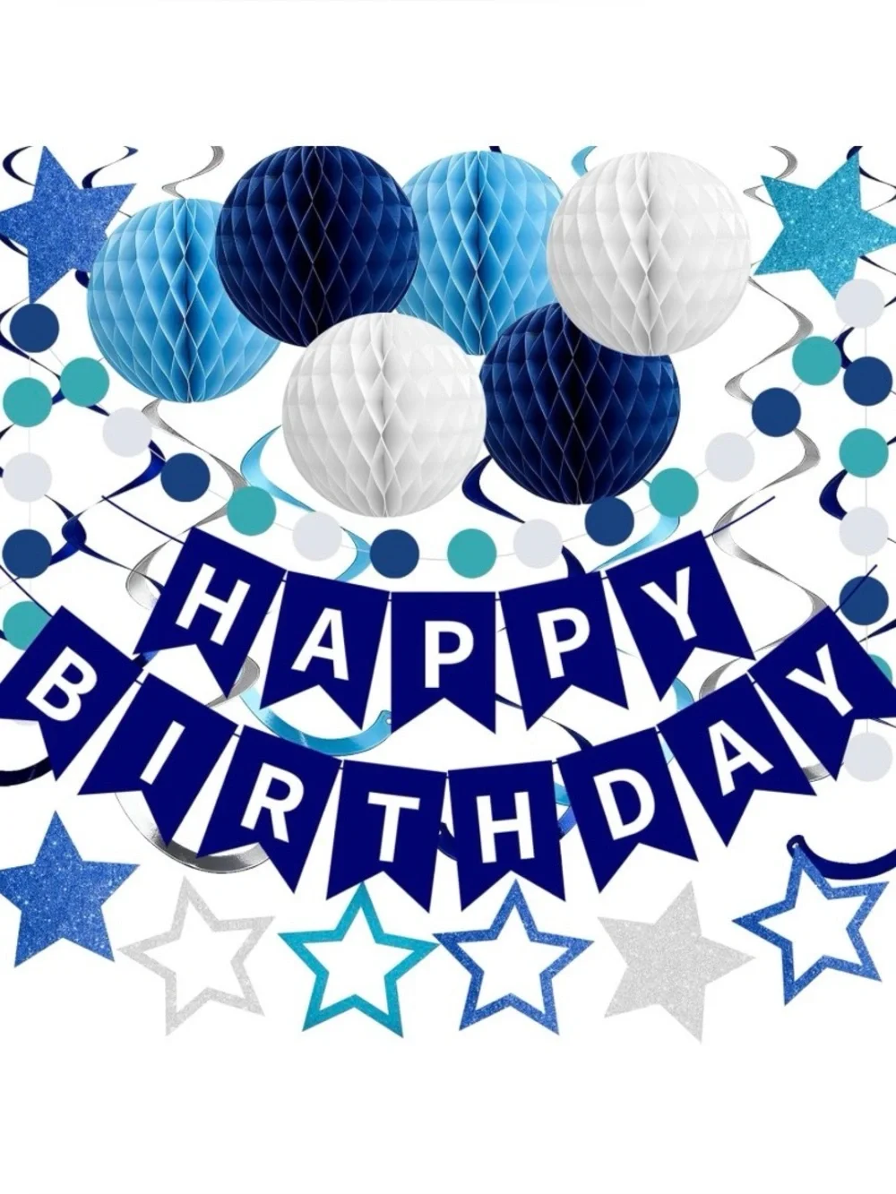 Blue and White Happy Birthday Party Decoration Kit